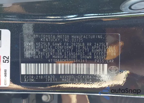 2025 Toyota Camry Se из США, поврежденный, VIN 4T1DAACK5SU584341